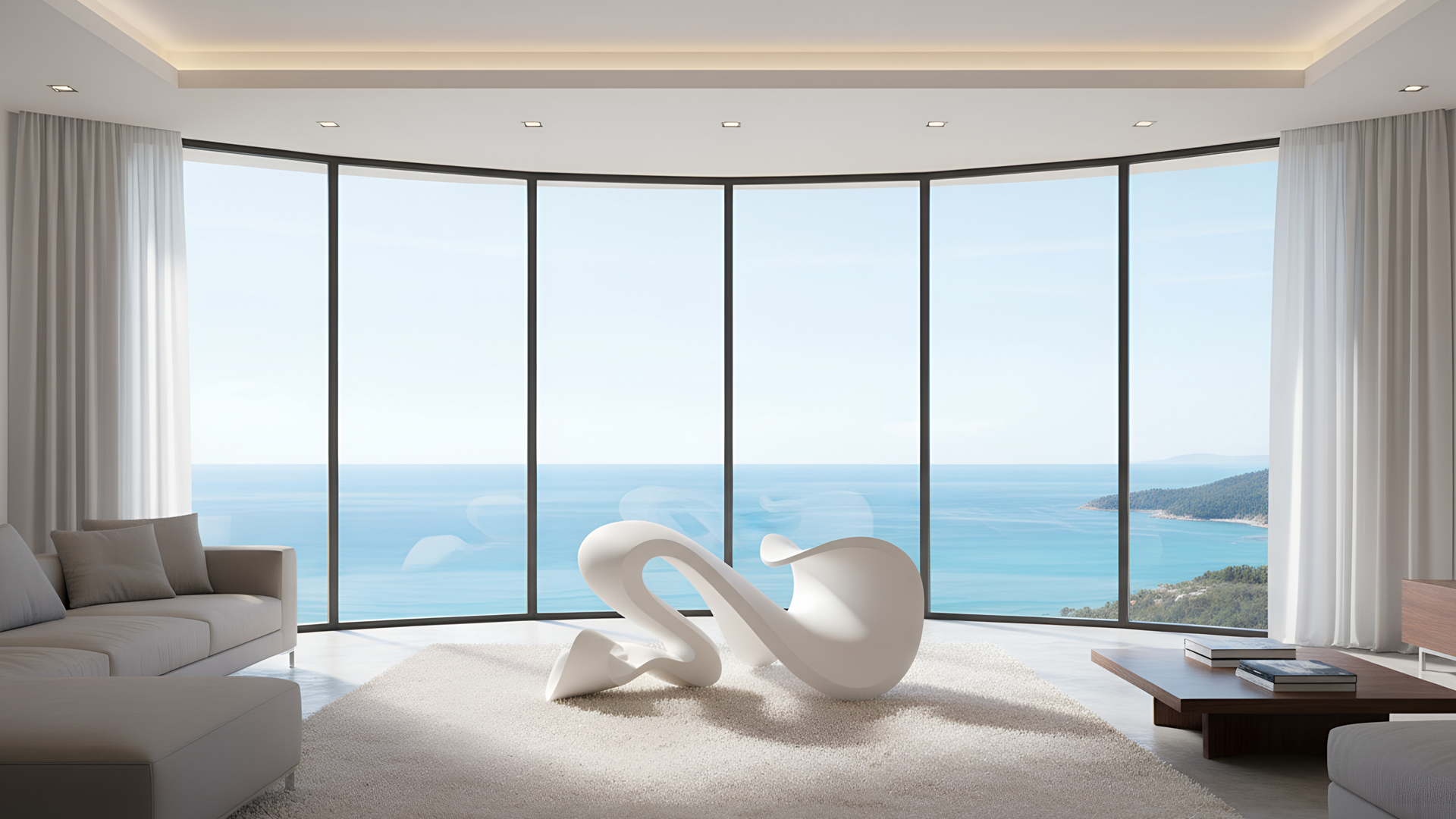 Sculpture Belharra dans une villa contemporaine avec vue sur mer