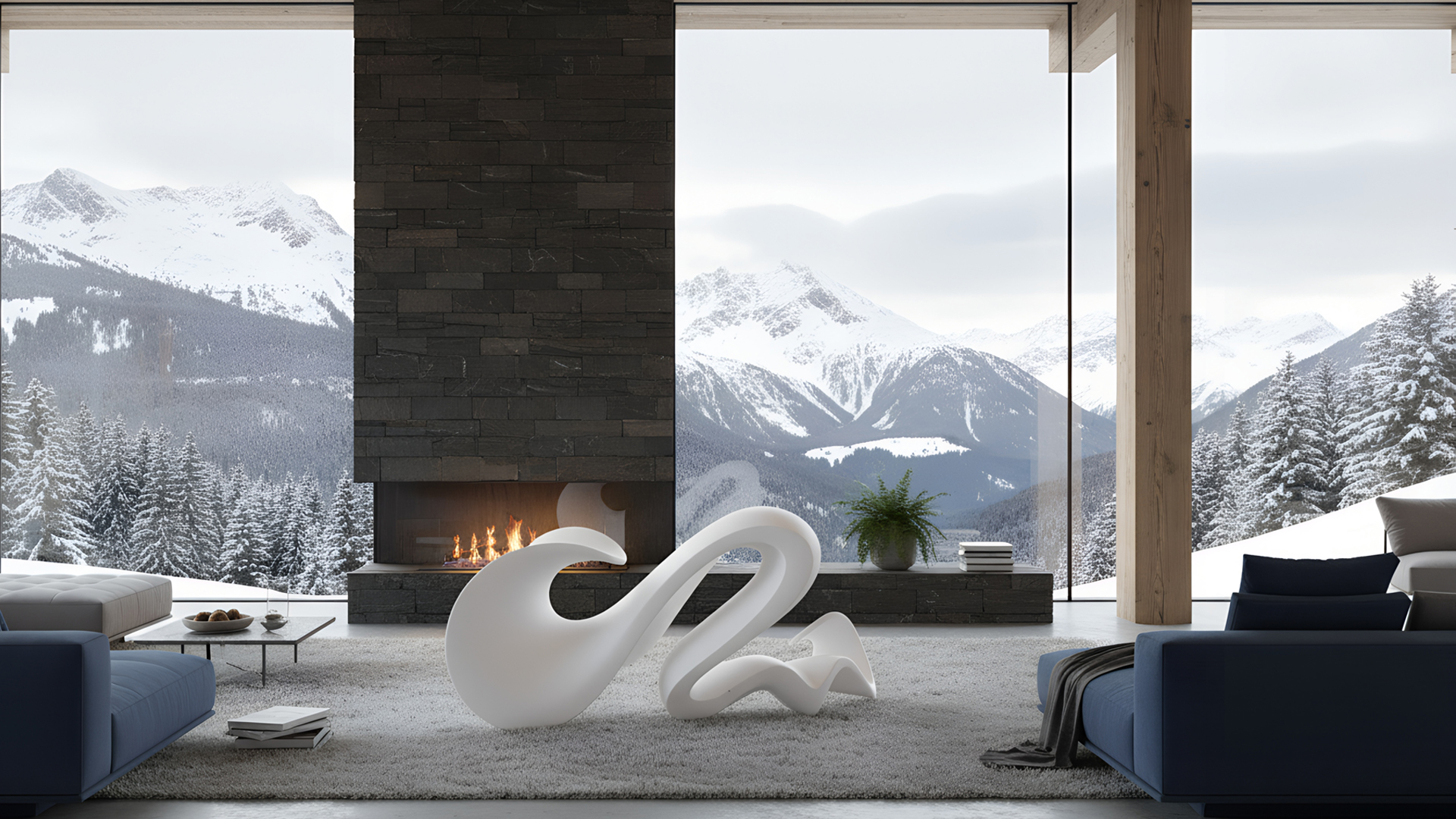 Sculpture Belharra pièce centrale d'un chalet contemporain